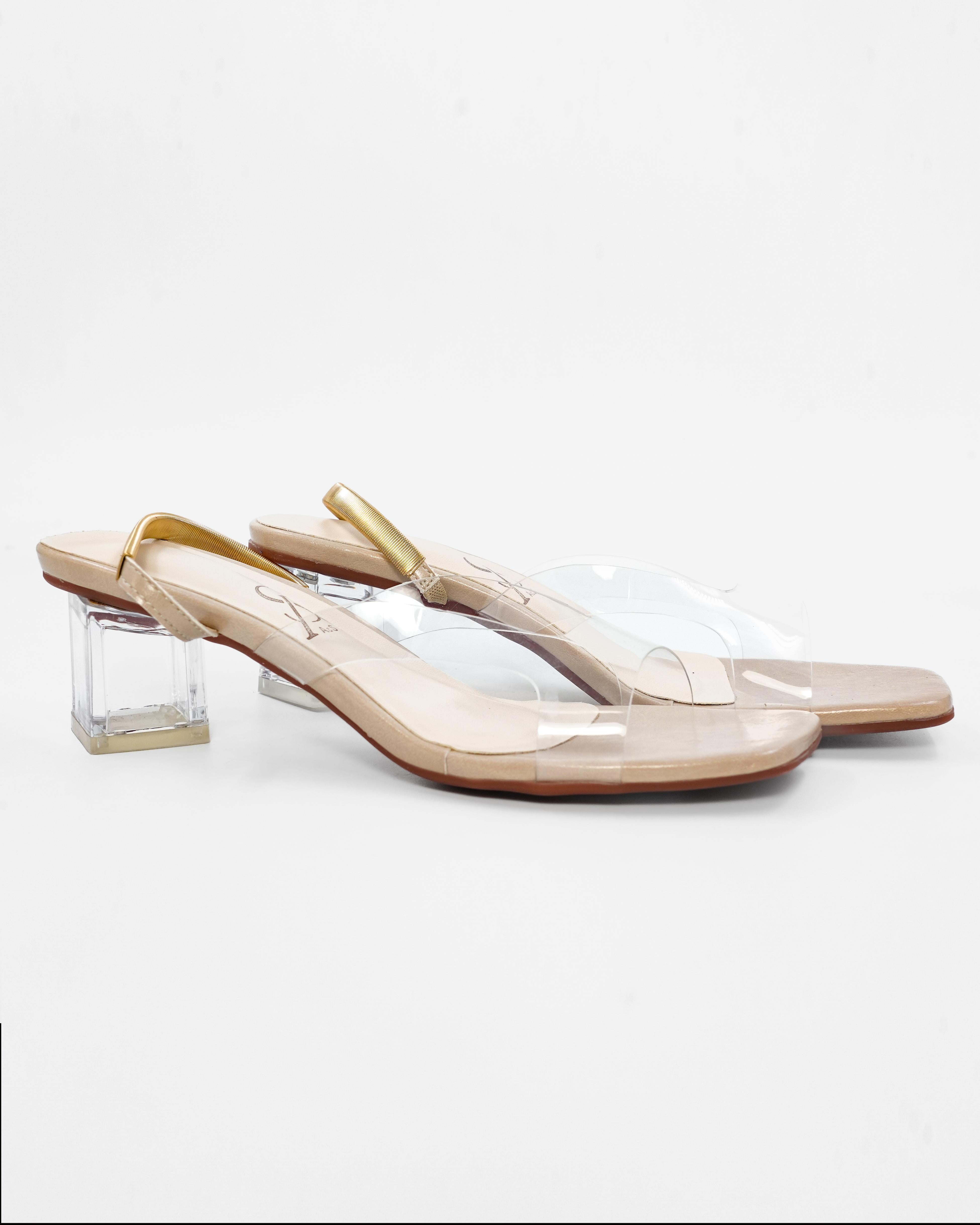 Golden Strap Detail Vinyl Low Block Heel