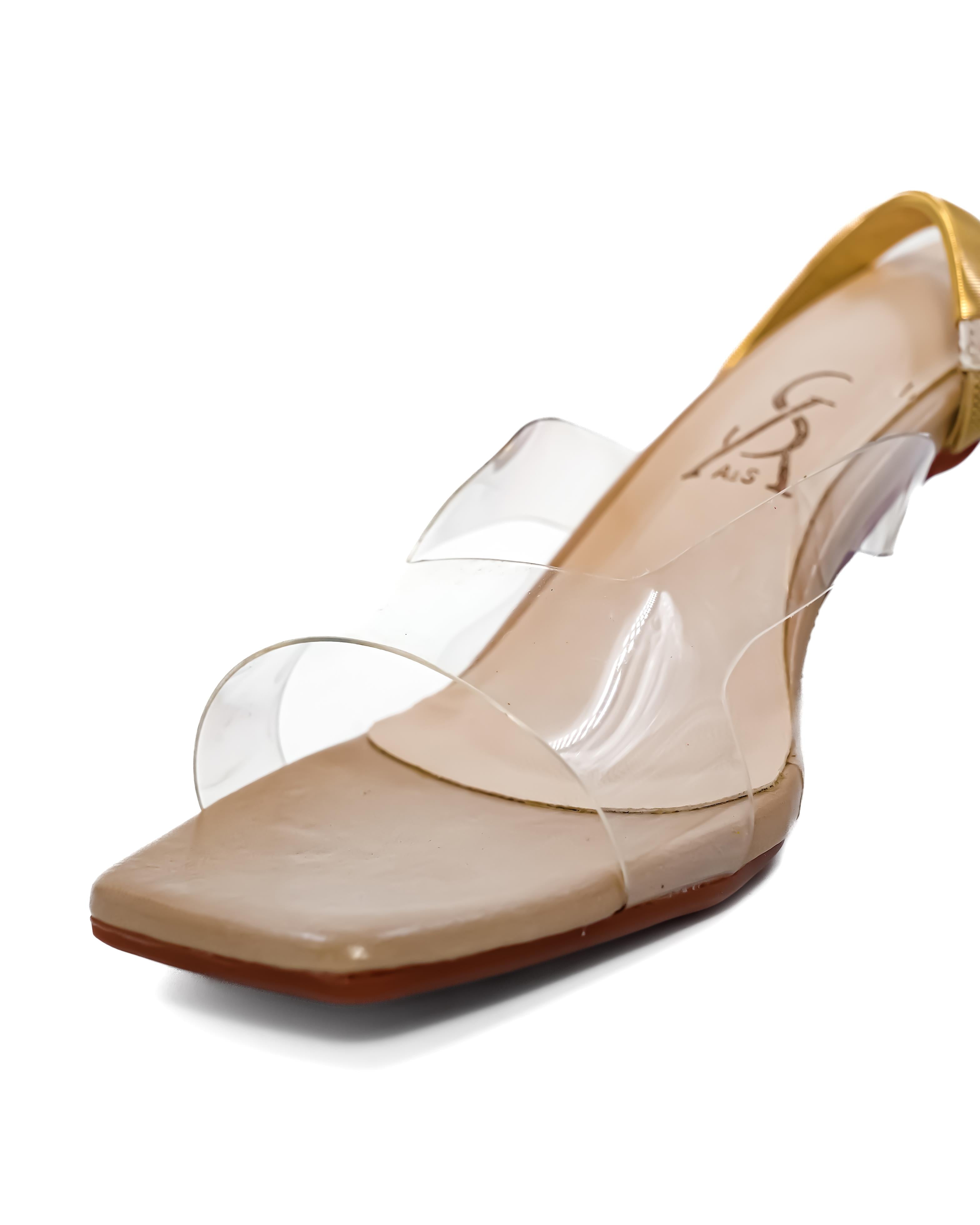 Golden Strap Detail Vinyl Low Block Heel