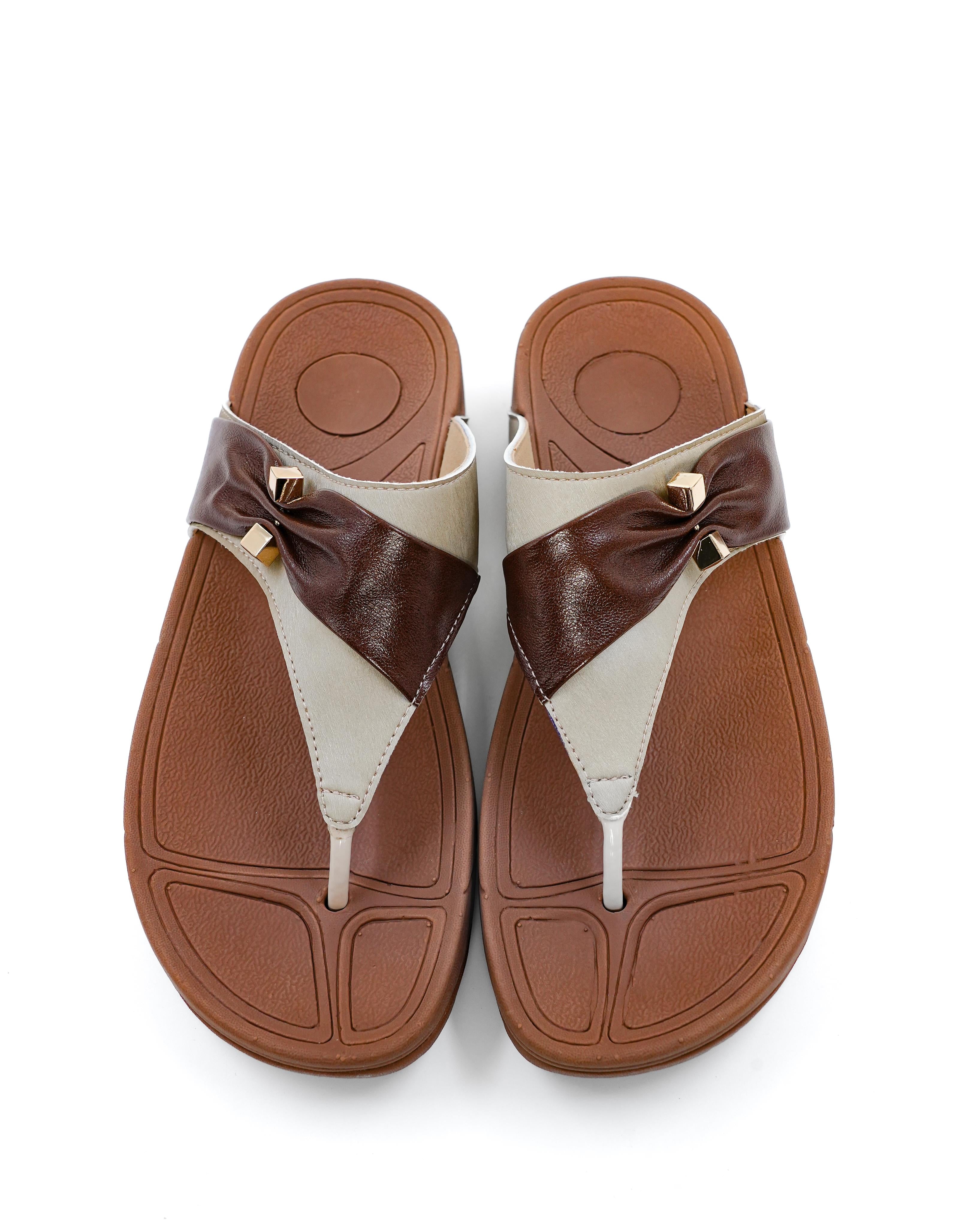Crinkled Gold Detail T Strap Flip Flop