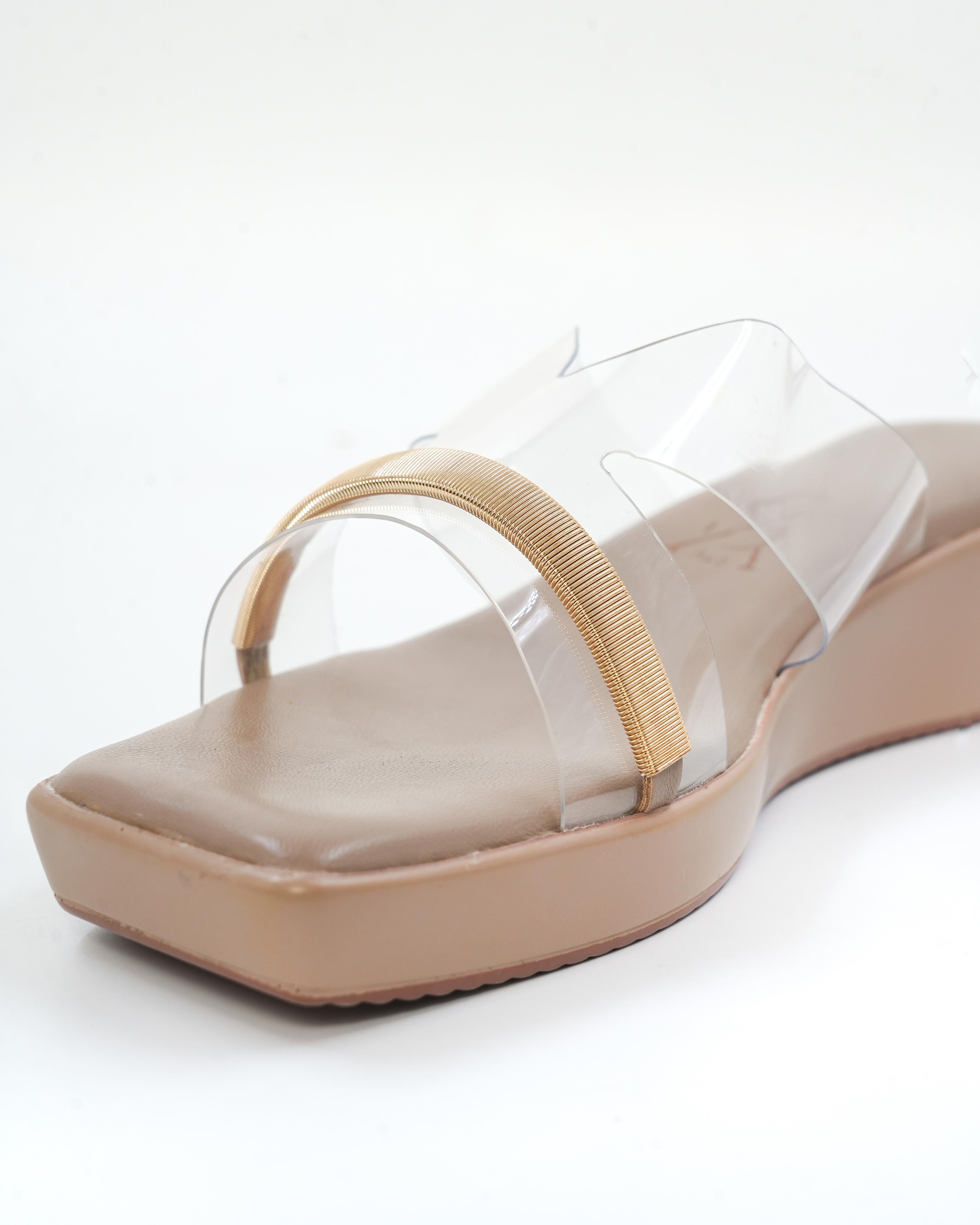 Golden Strap Detail Vinyl Wedges
