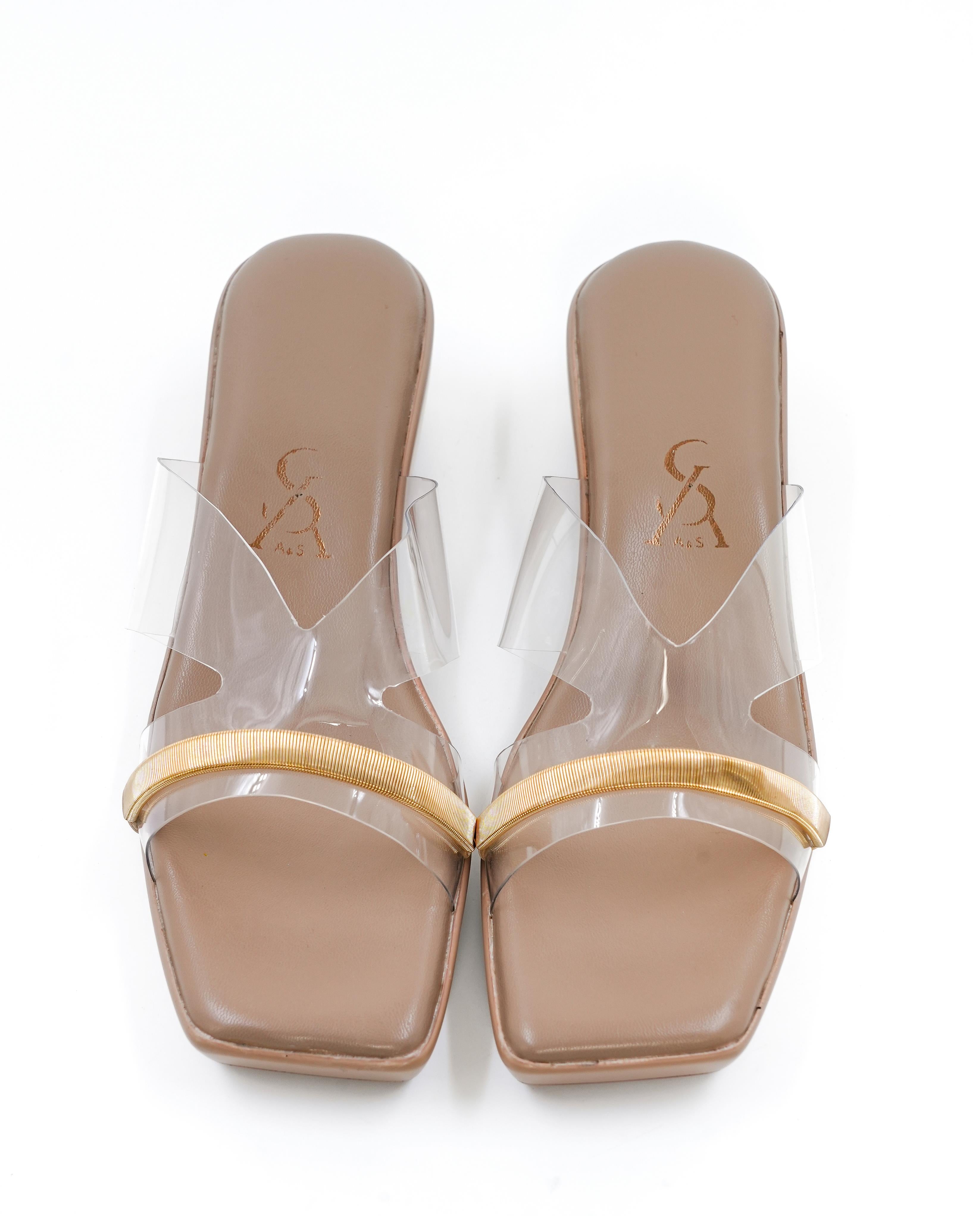 Golden Strap Detail Vinyl Wedges