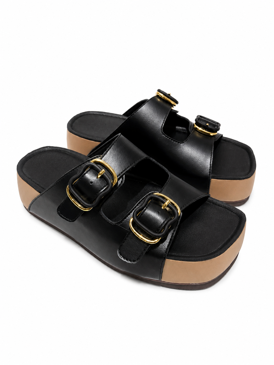 Dual Buckle Detail Chunky Sandals