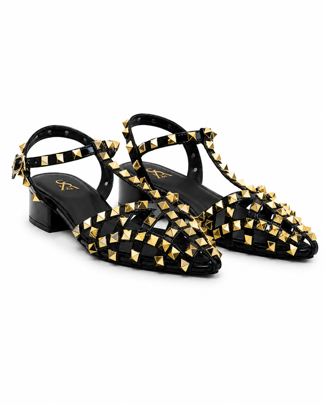 Studded strappy low flat heels