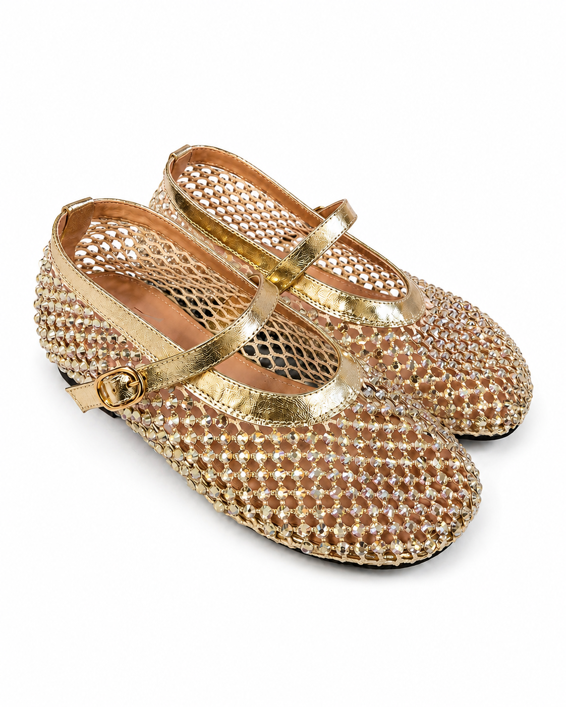 Rhinestone studded strap ballerinas
