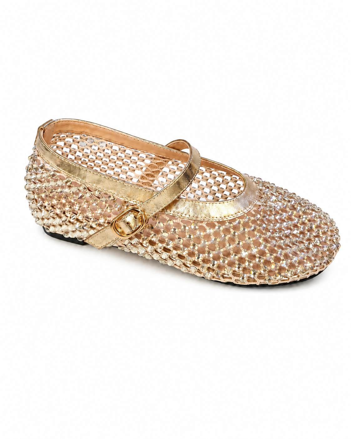 Rhinestone studded strap ballerinas