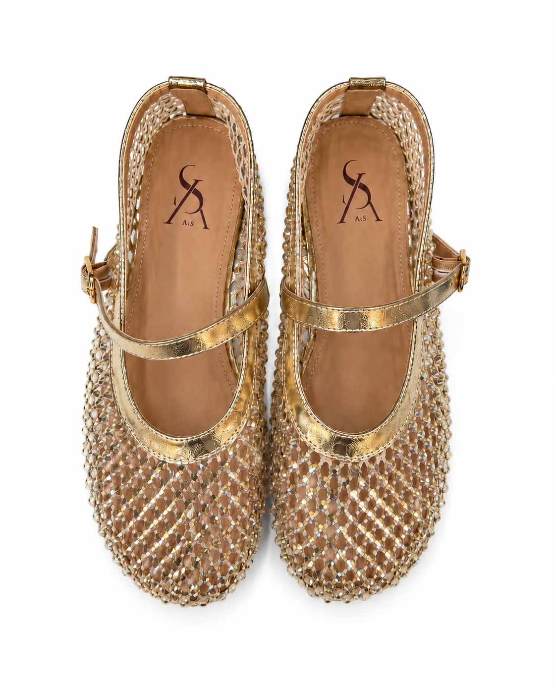 Rhinestone studded strap ballerinas