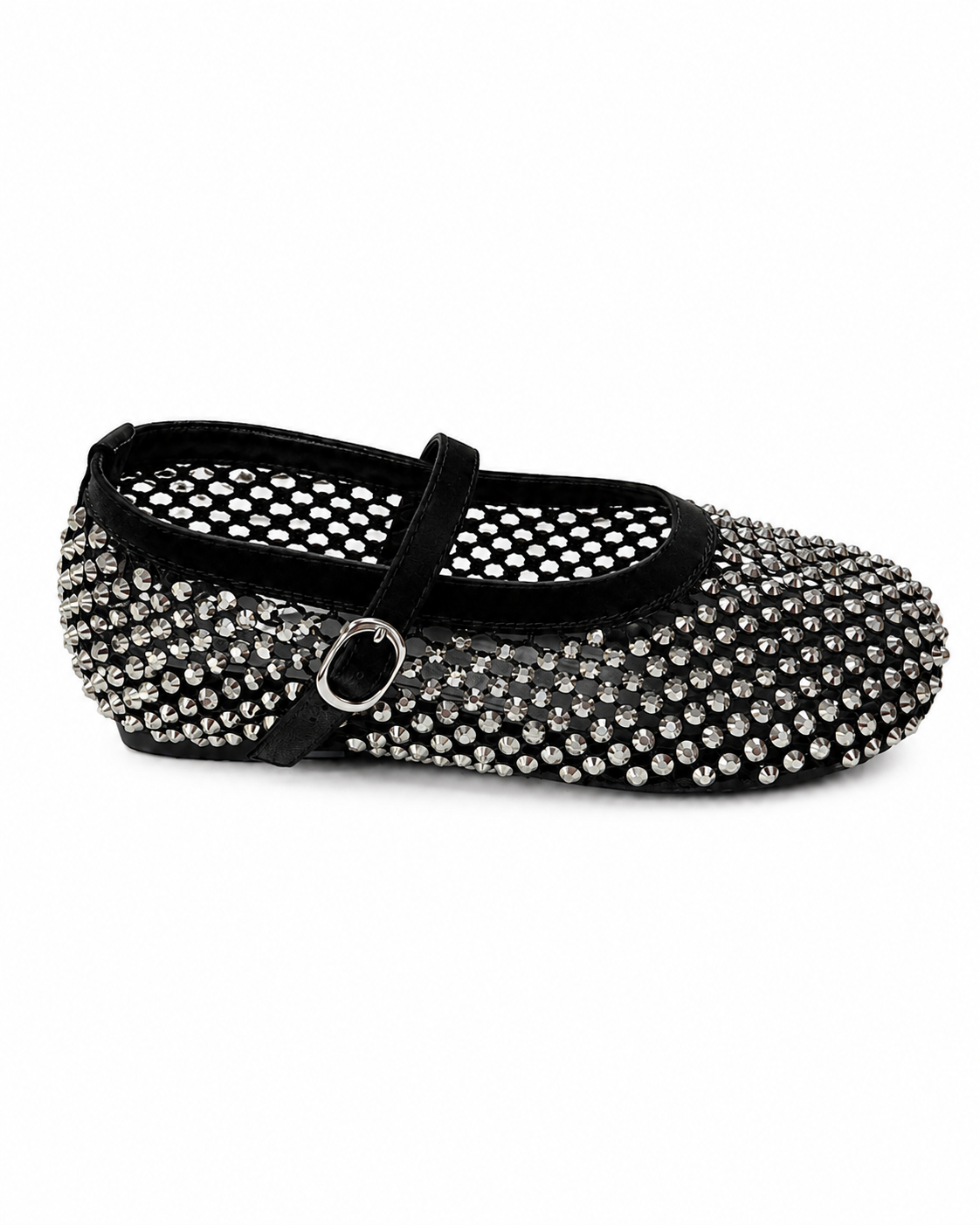 Rhinestone studded strap ballerinas
