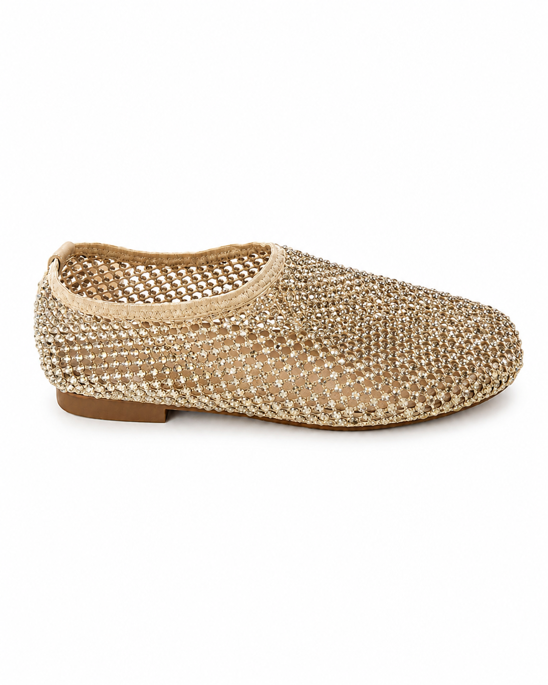 Rhinestone studded mesh closed ballerinas