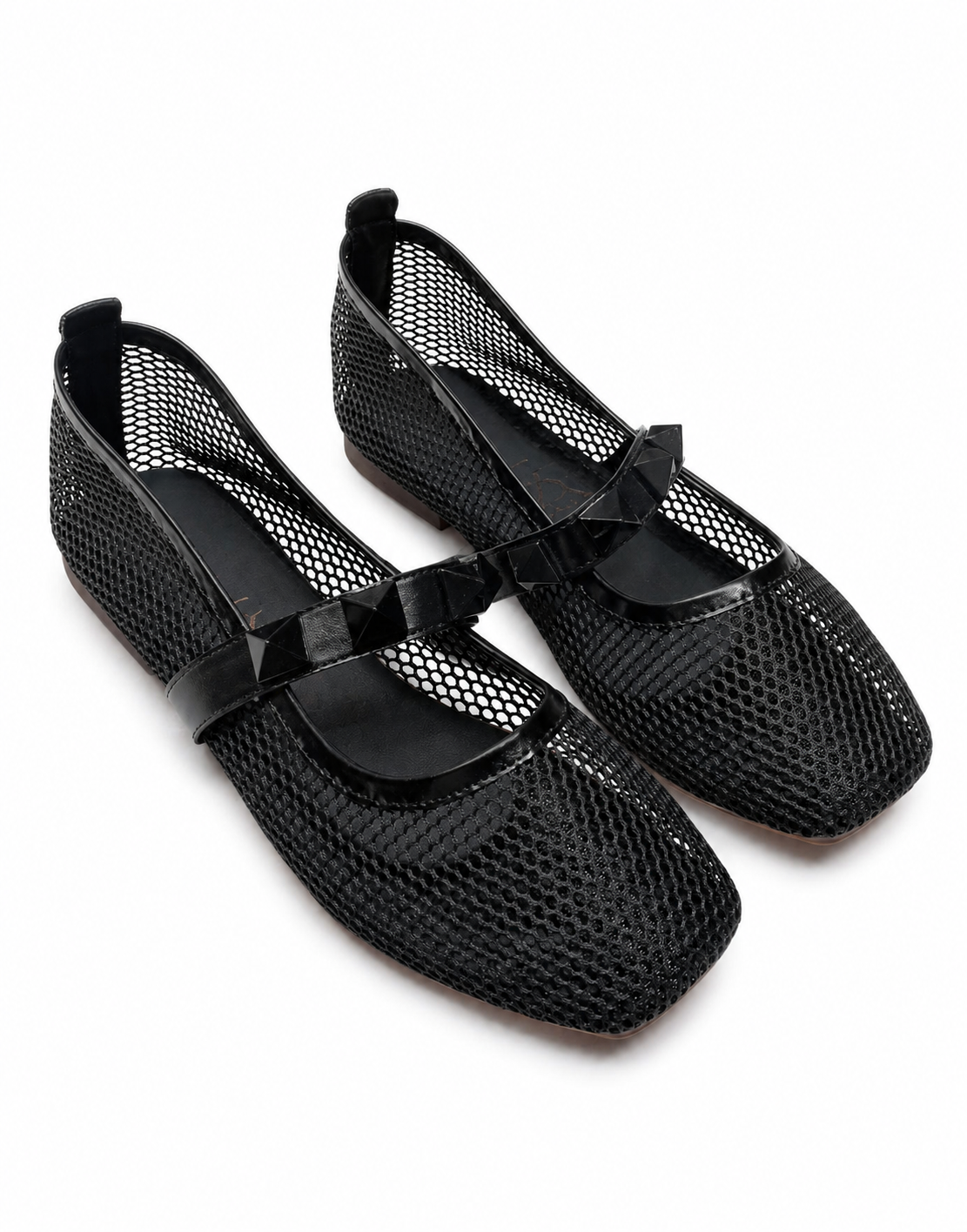 Mesh Studded Strap Ballerinas