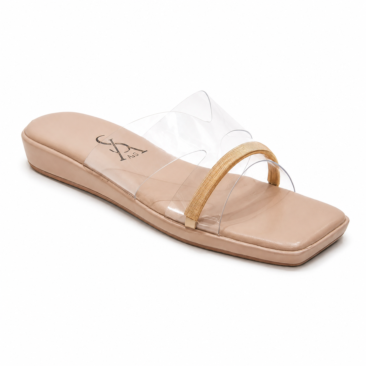 Golden Strap Detail Vinyl Flats