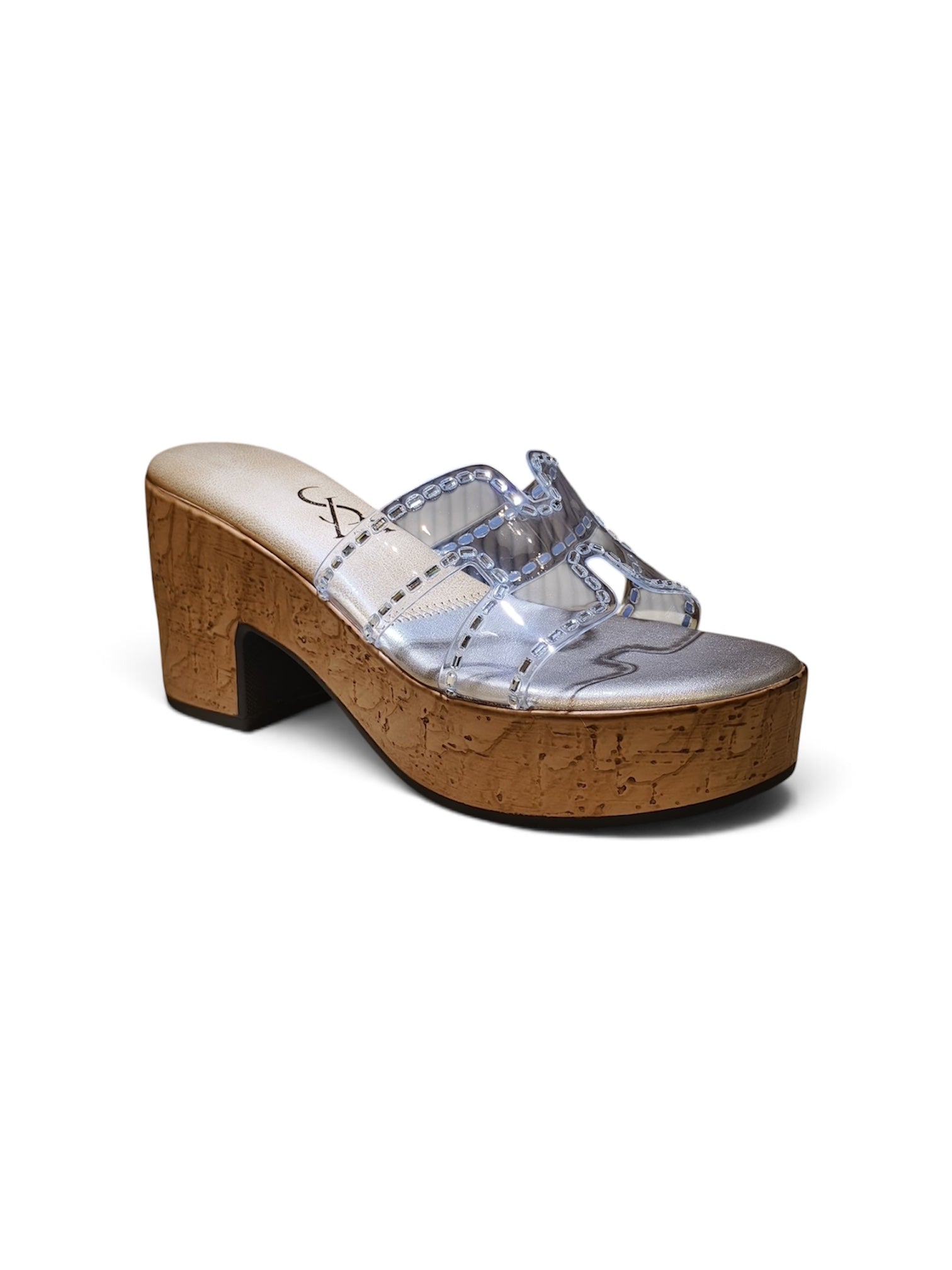 Vinyl cutout embellished block heels