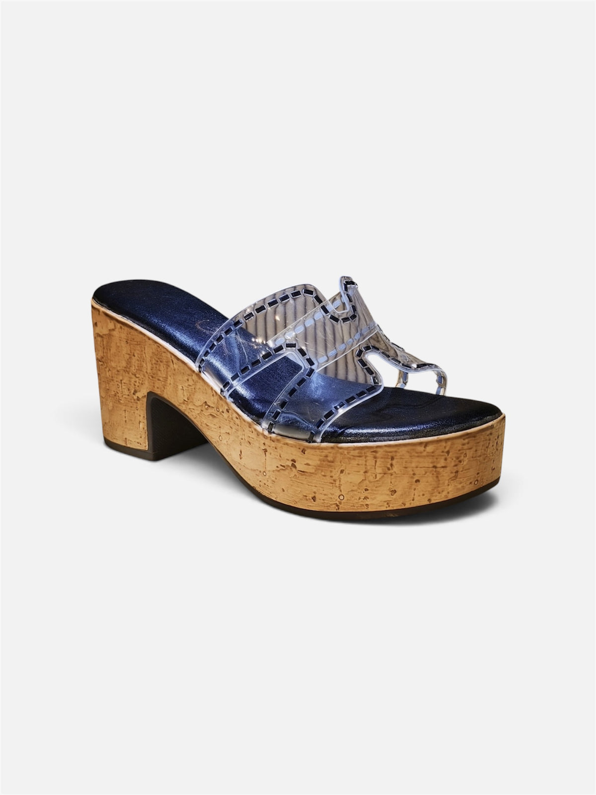 Vinyl cutout embellished block heels