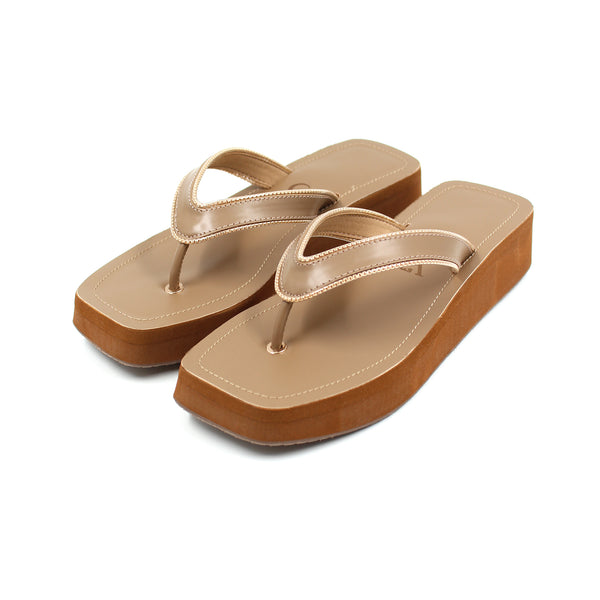 Square Toe Flip Flop Wedges with metallic border