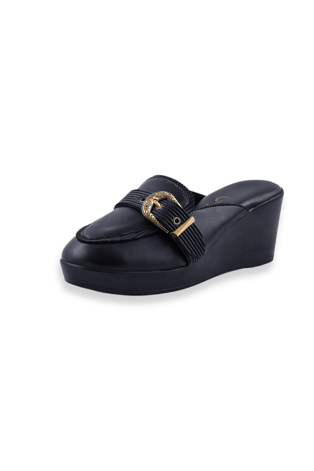 Antiqule buckle detail high platform mules