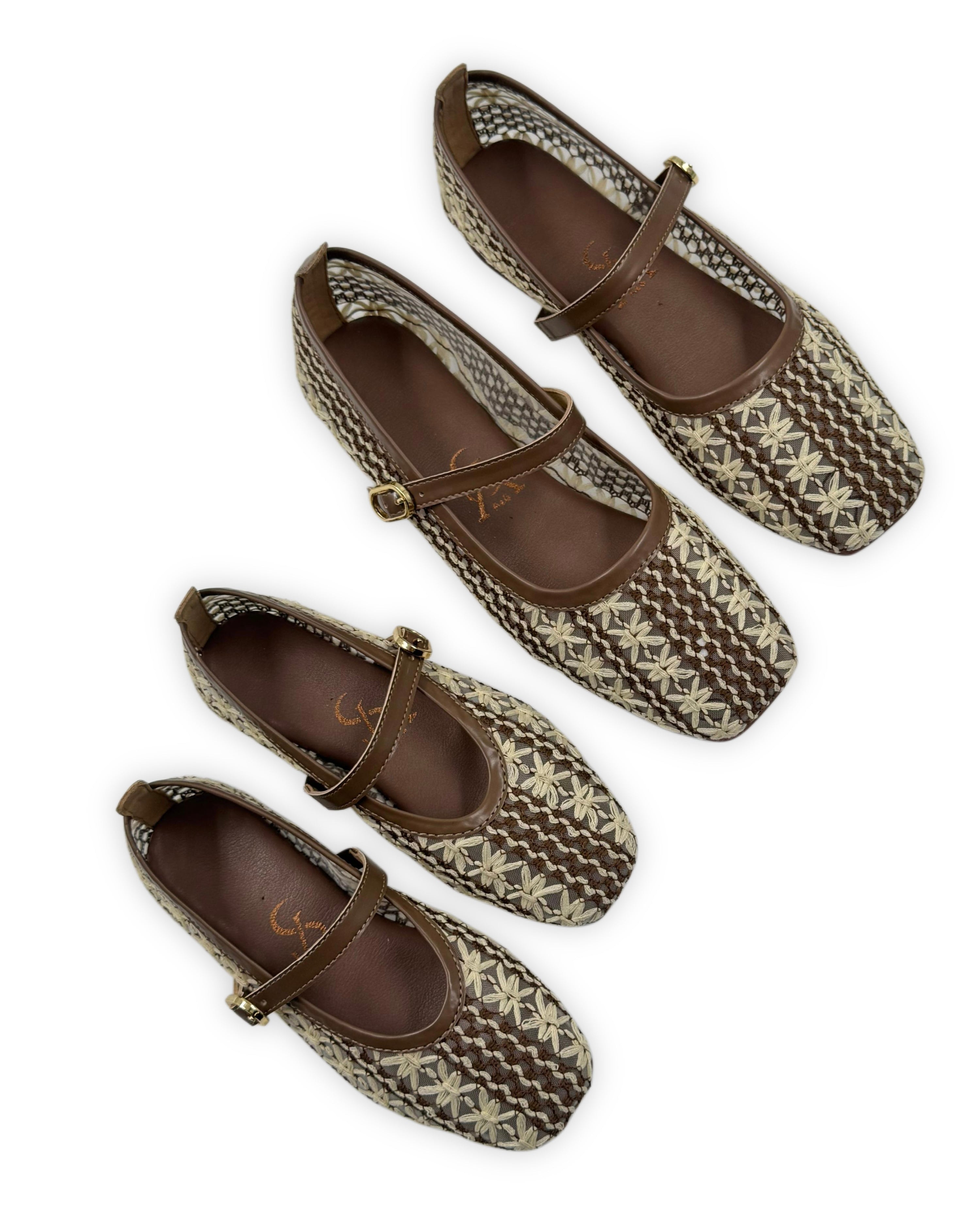 Dual mesh pattern kids ballerinas