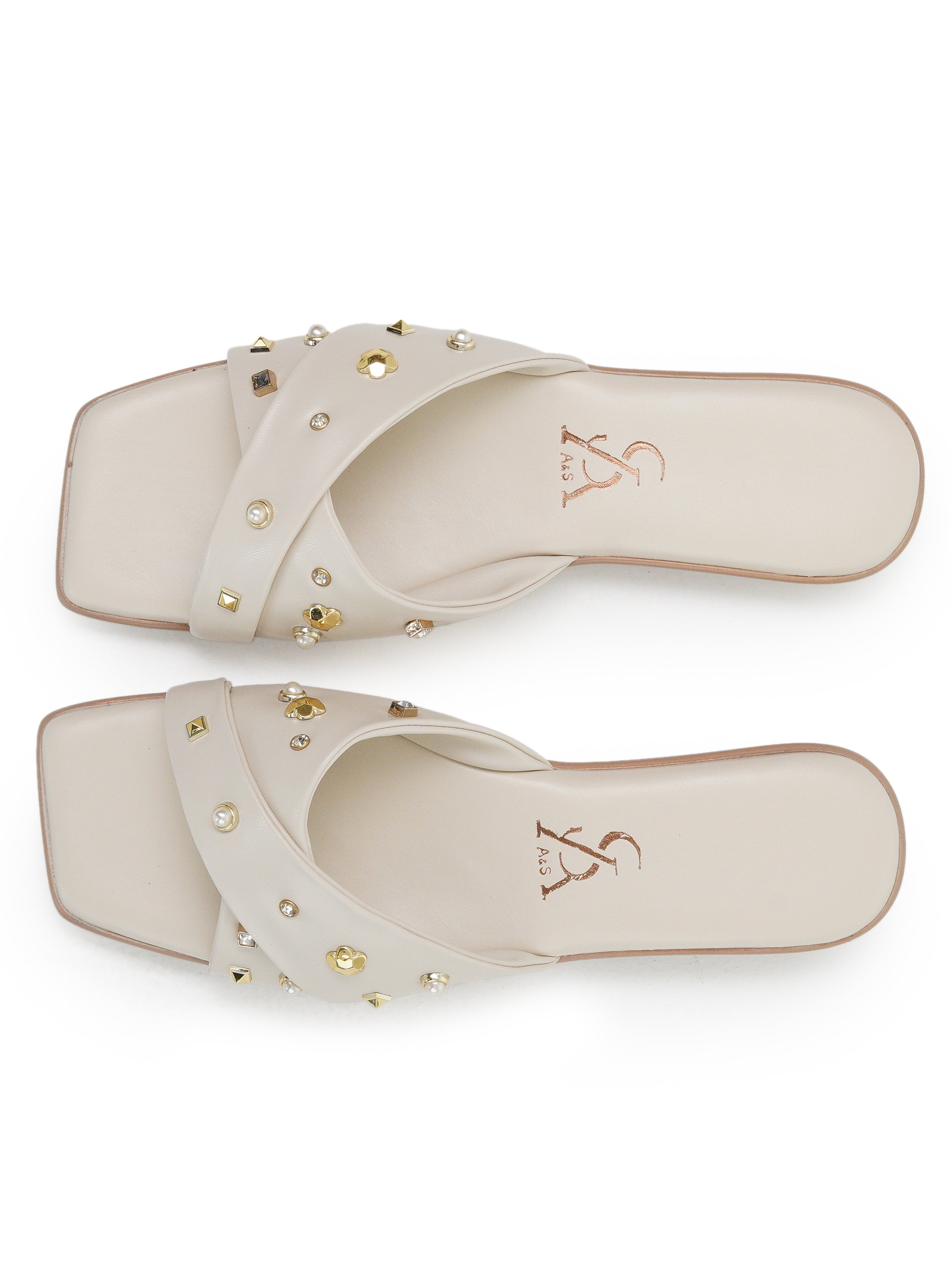 CROSS STRAP STUDDED DETAIL FLATS