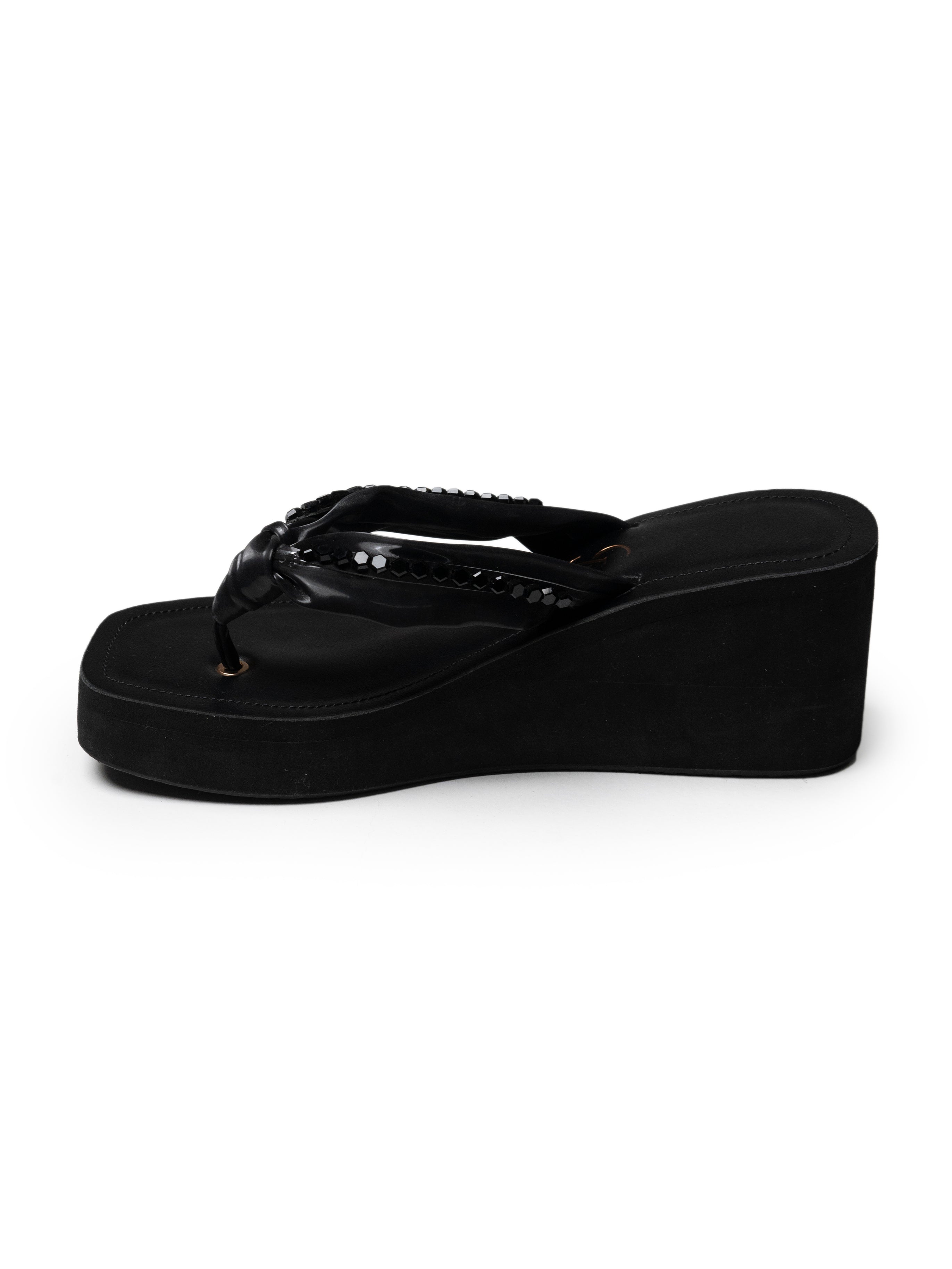 Knotted Studded Detail Strap Square High Platform Sandals