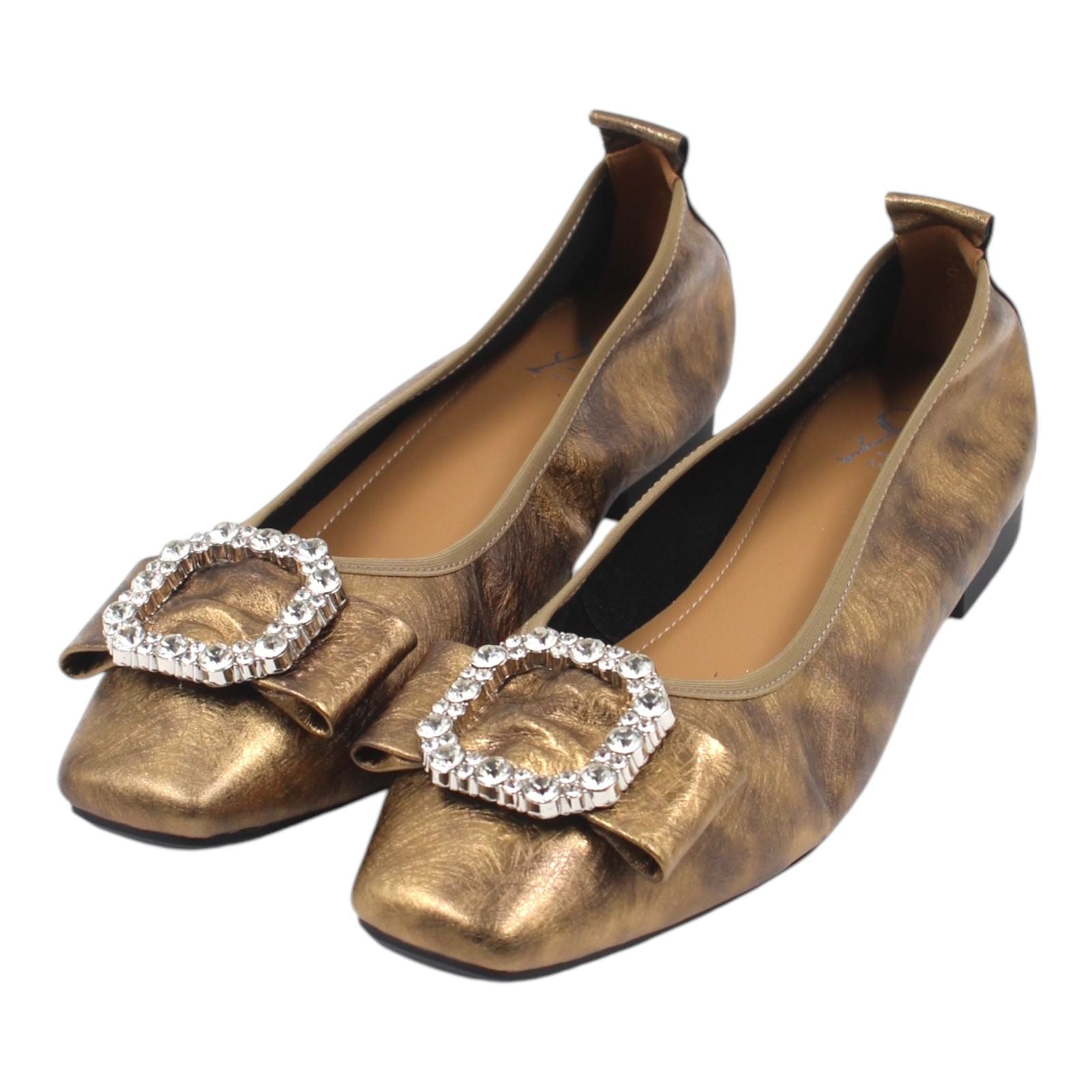 Embellished buckle metallic ballerinas