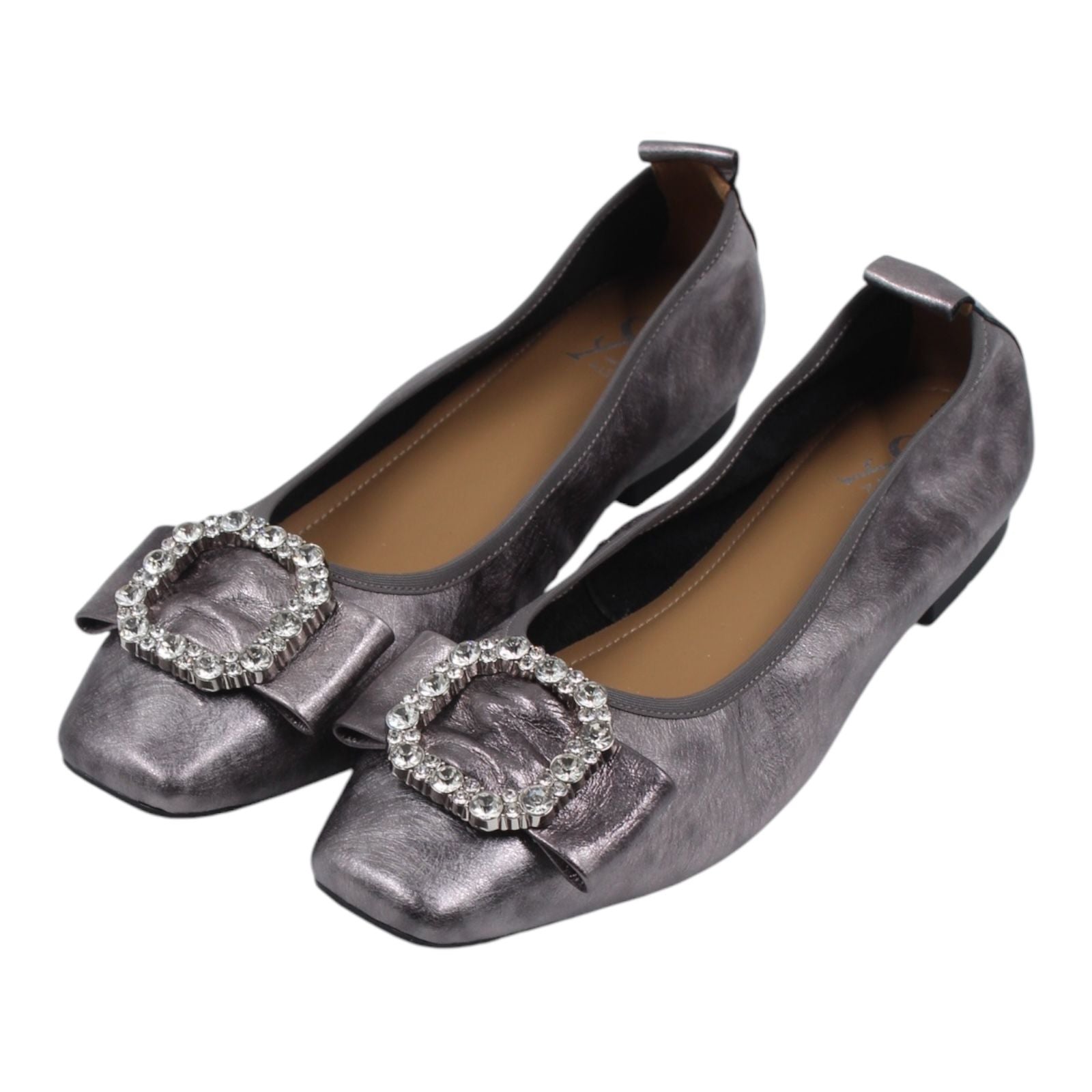 Embellished buckle metallic ballerinas