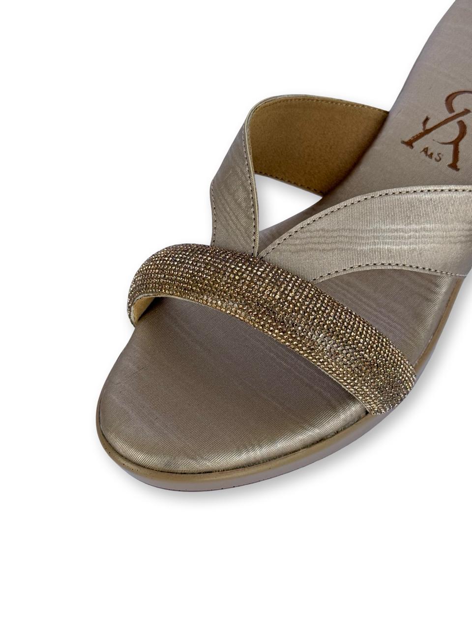 Dual Strap Detail Metallic Wedges