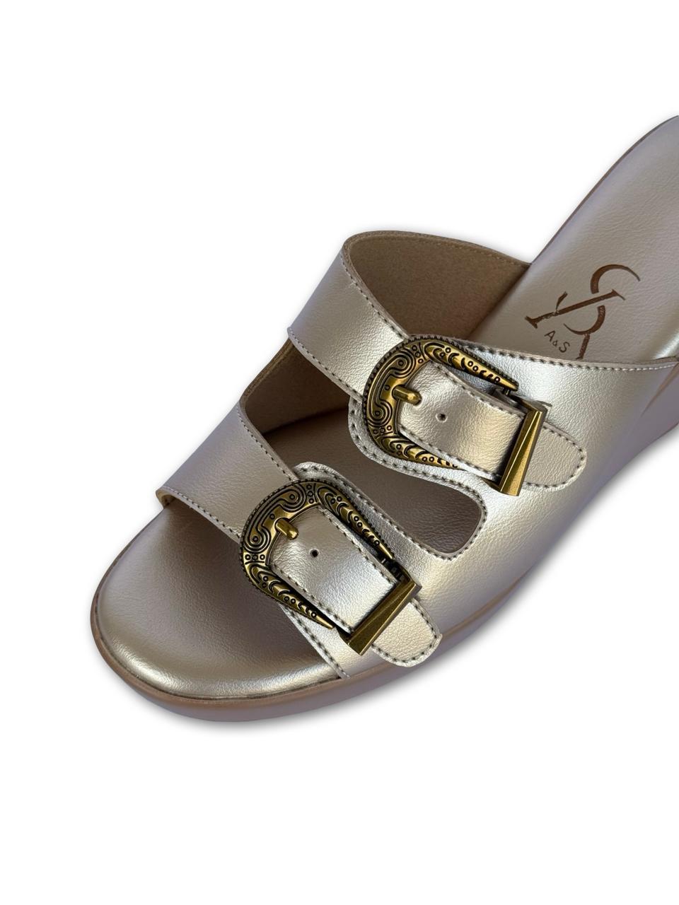 Dual Strap Detail Antique Buckle Wedges
