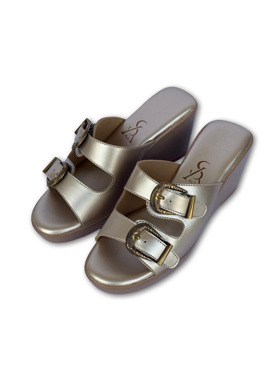Dual Strap Detail Antique Buckle Wedges