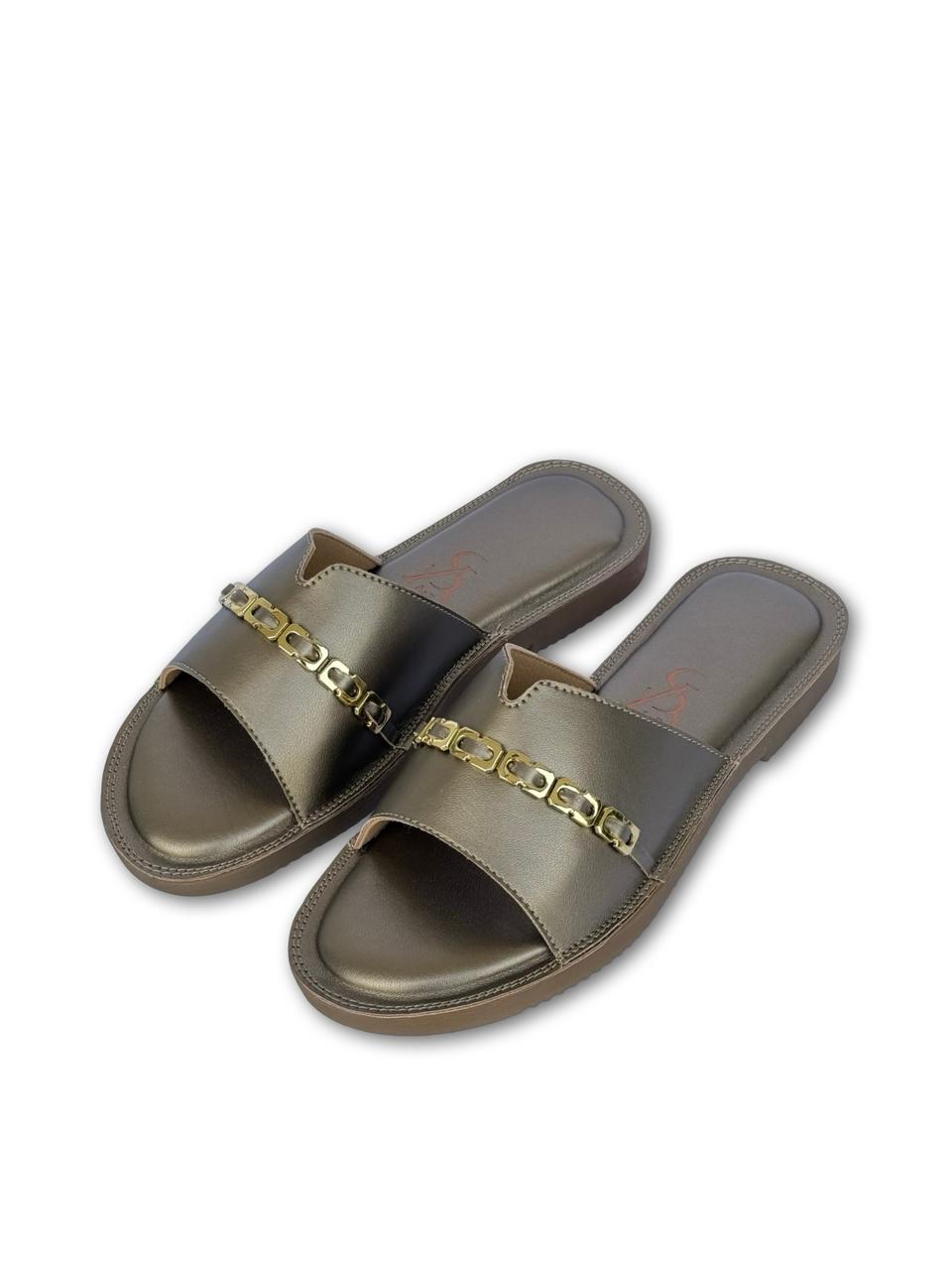 Golden Chain Detail Metallic Flats