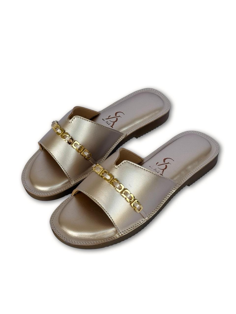 Golden Chain Detail Metallic Flats