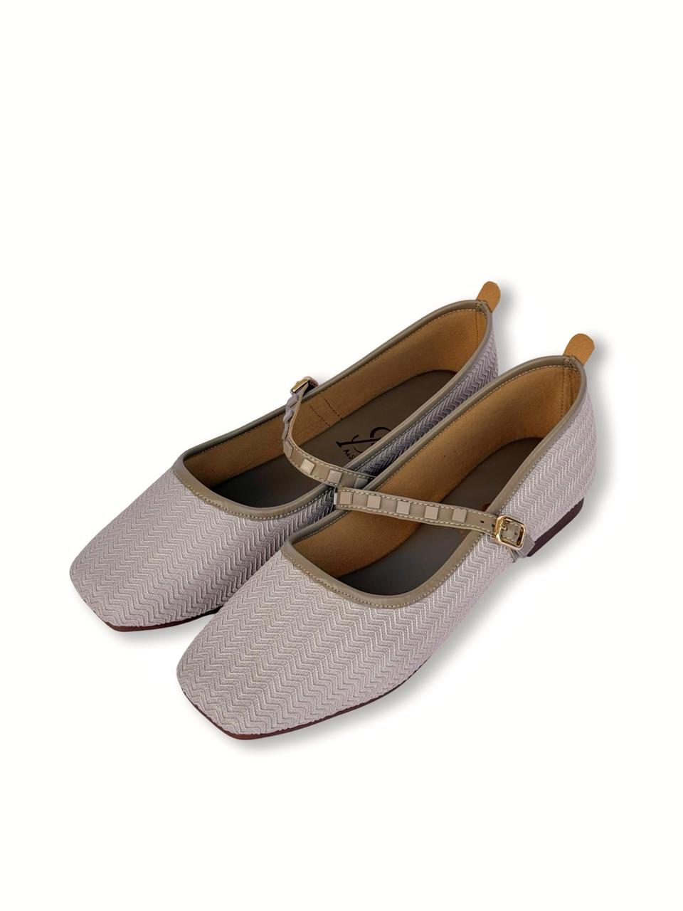 Beige Textured Fabric Ballerinas