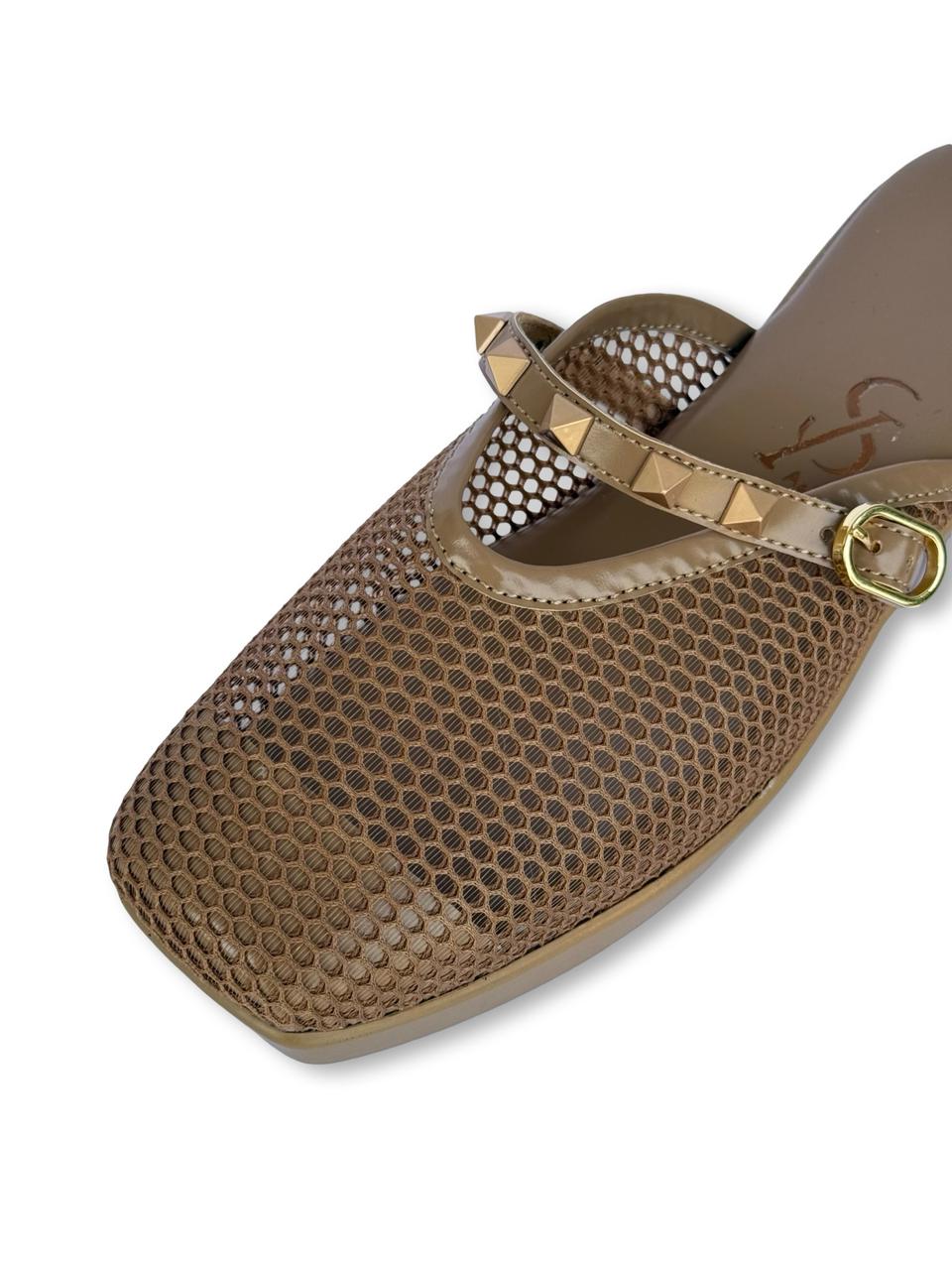 Tan Honeycomb Pattern Platform Mules