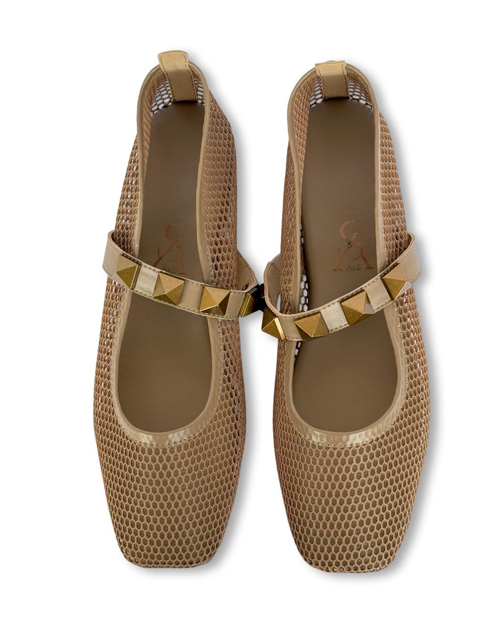Tan Honeycomb Mesh Ballerinas