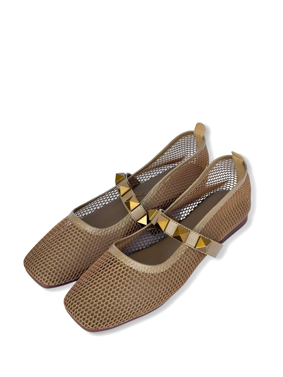 Tan Honeycomb Mesh Ballerinas