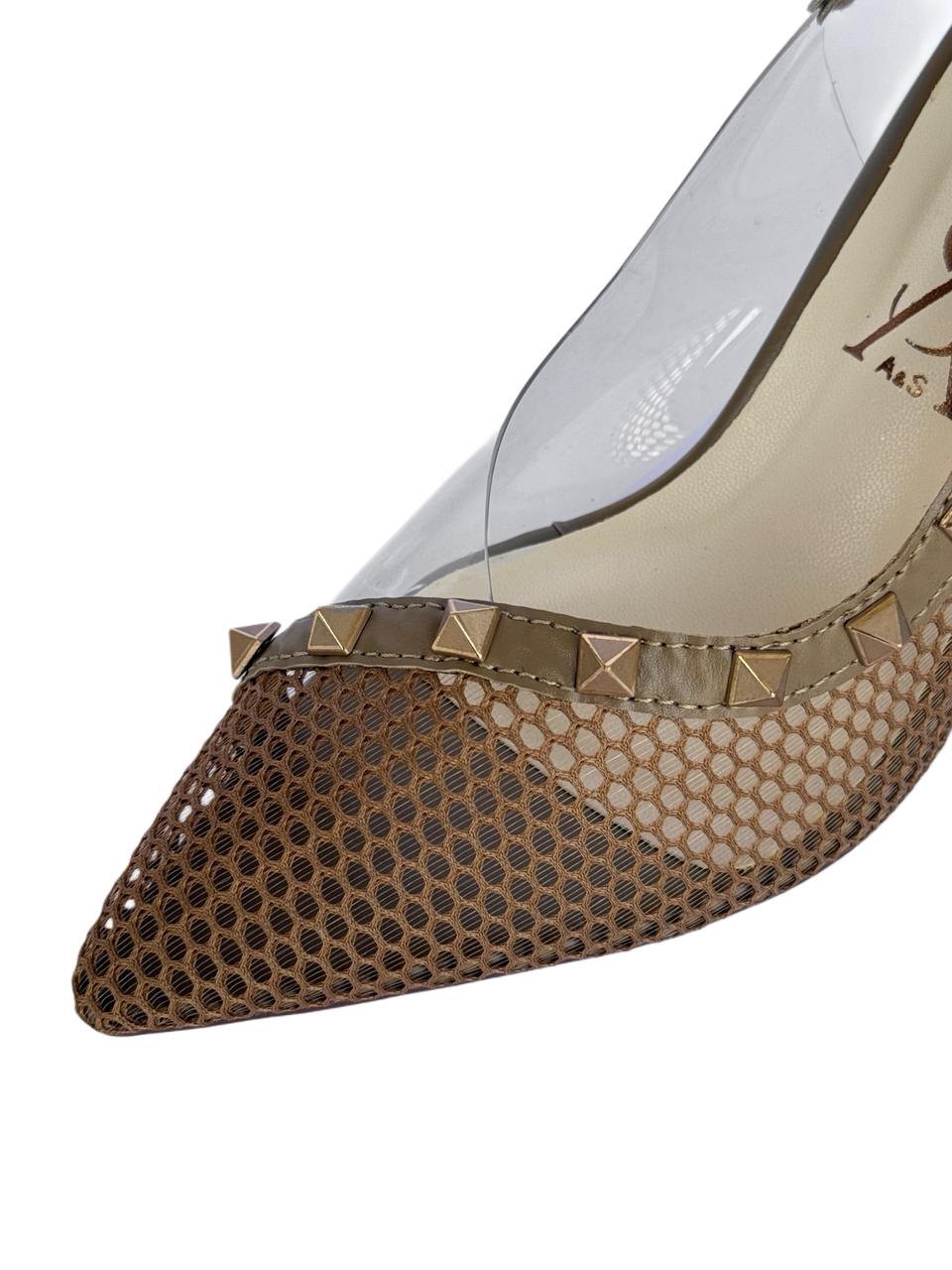 Honeycomb Mesh Heels With Transparent Panel