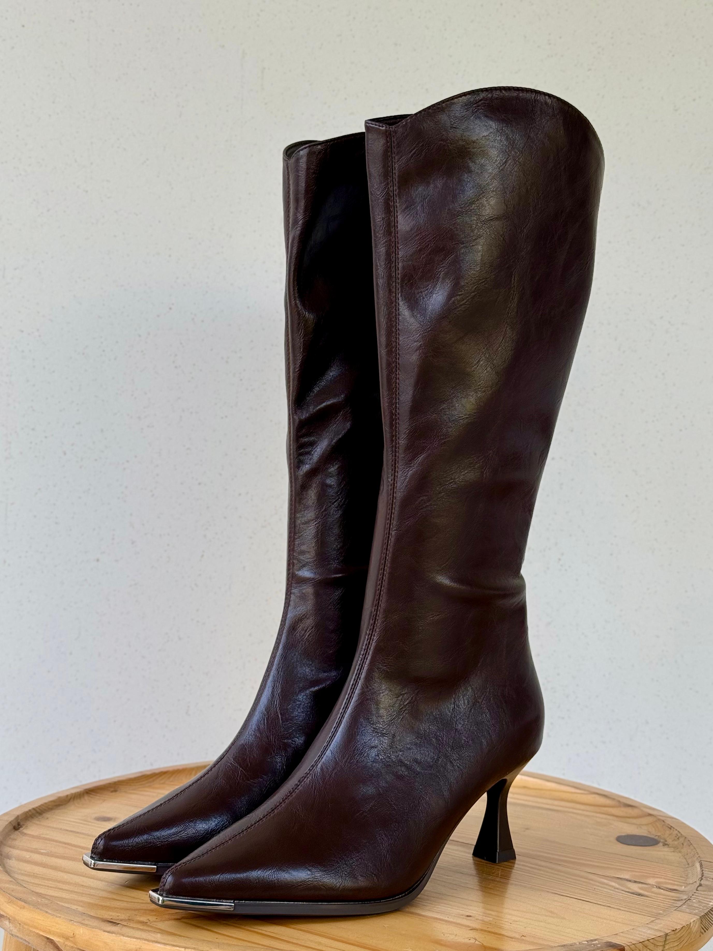 Metal-Tip Sculpted Long Boots