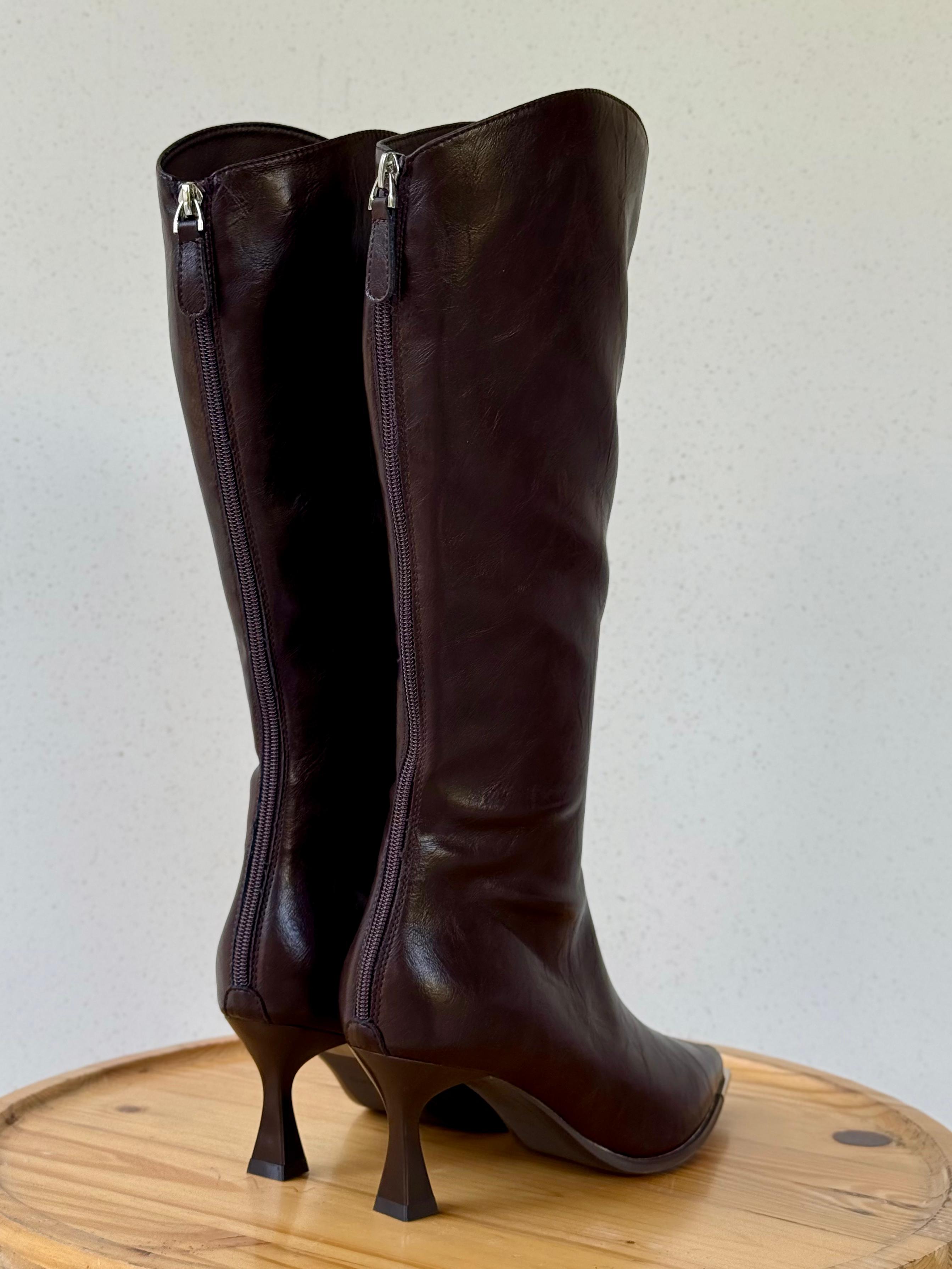 Metal-Tip Sculpted Long Boots