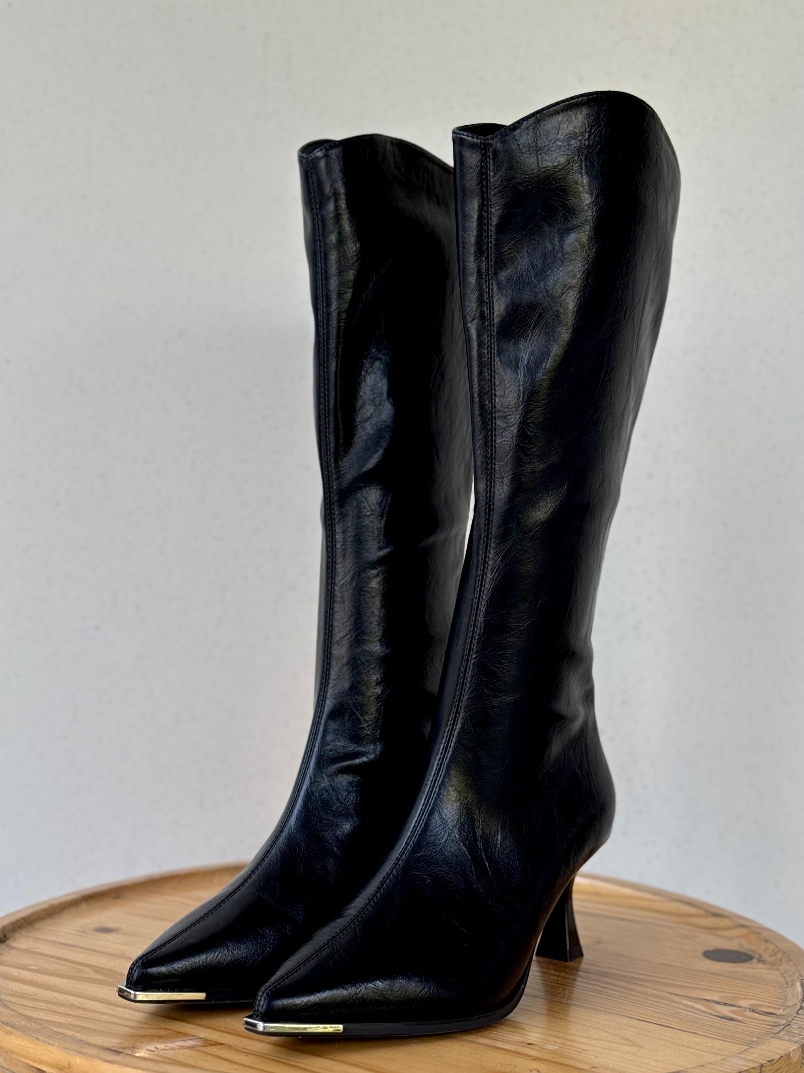 Metal-Tip Sculpted Long Boots