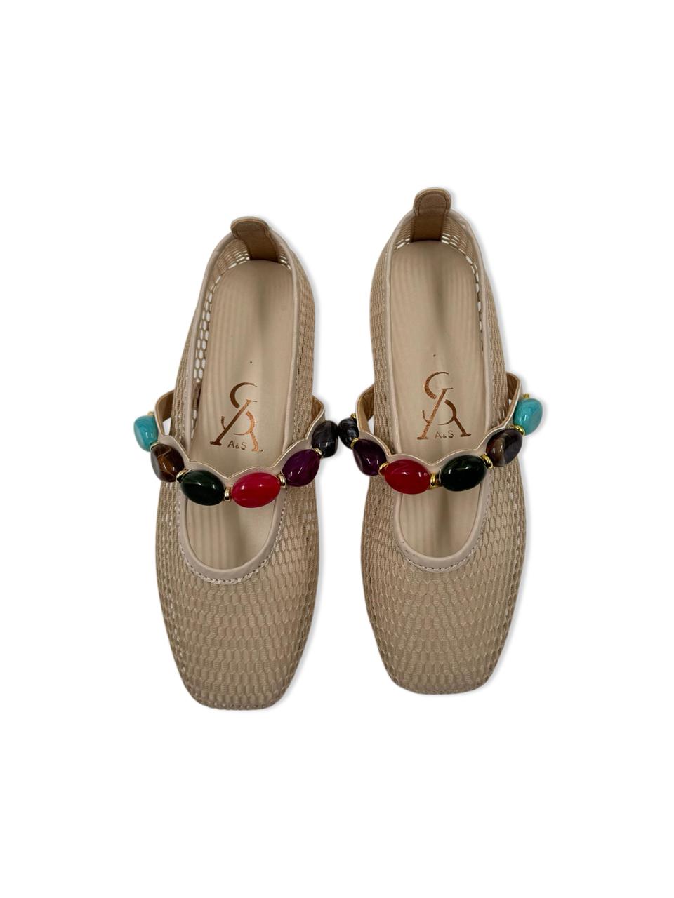Multi stone detail mesh ballerinas