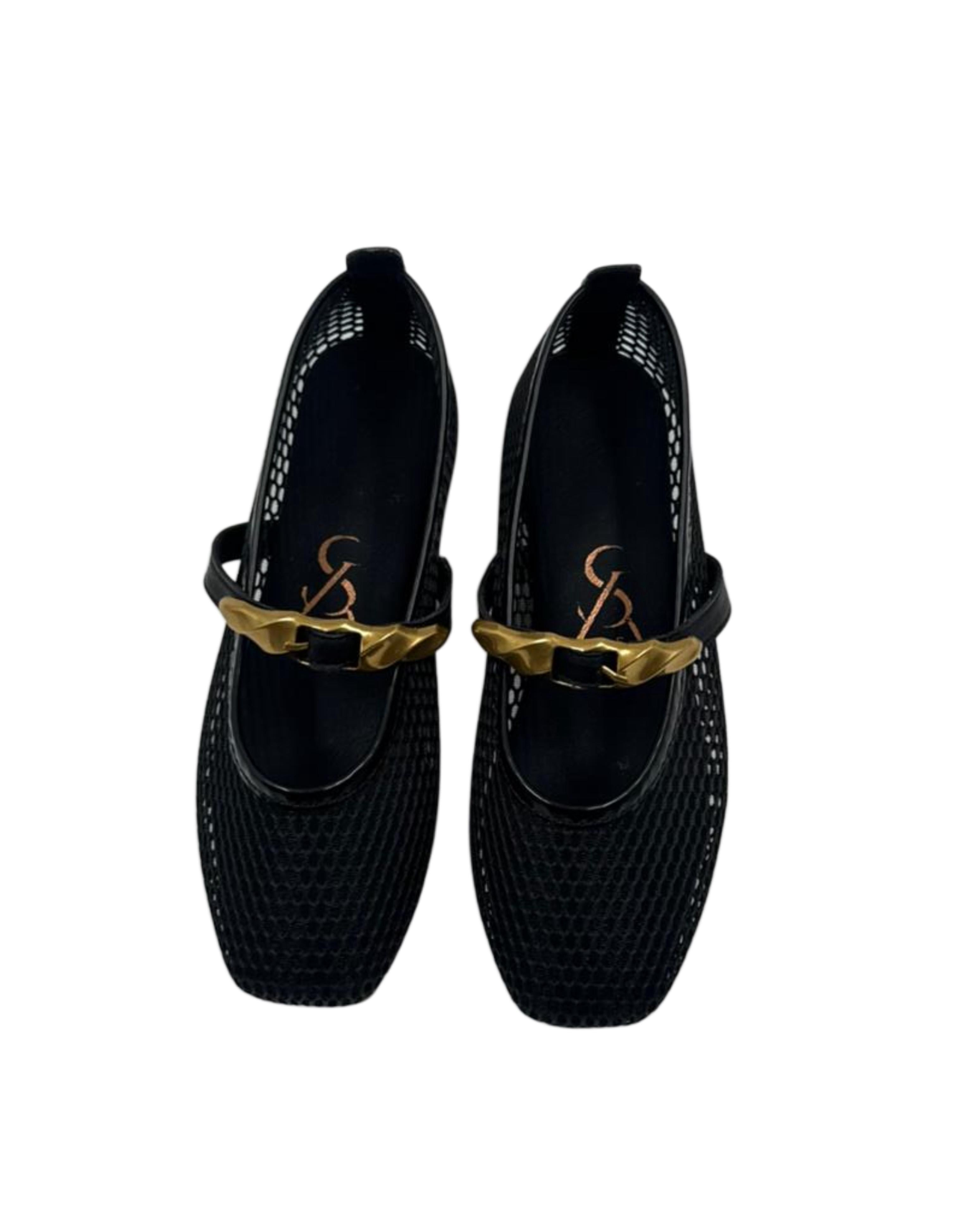 Buckle detail mesh kids ballerinas