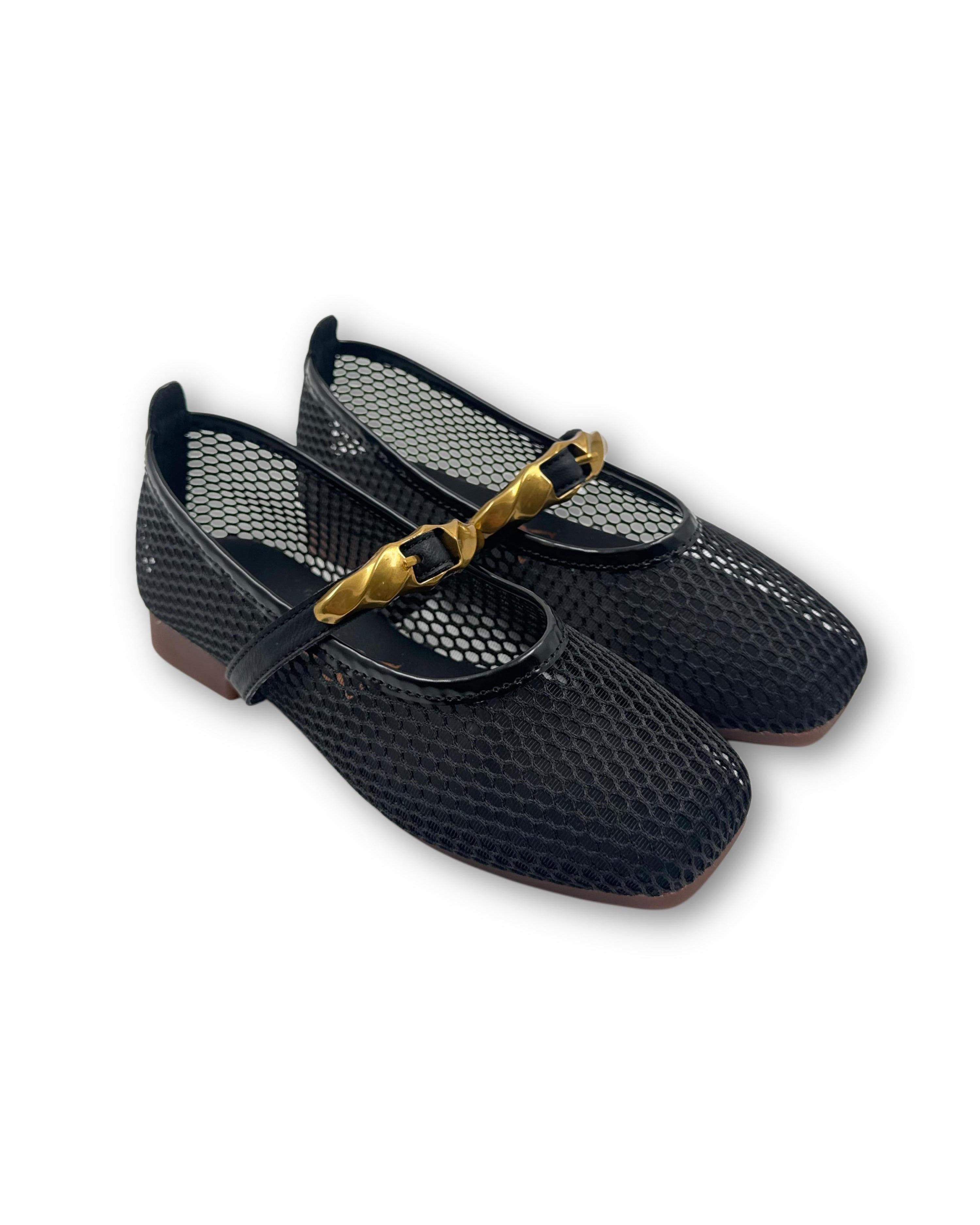 Buckle detail mesh kids ballerinas