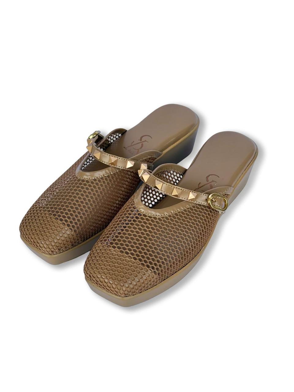 Tan Honeycomb Pattern Platform Mules